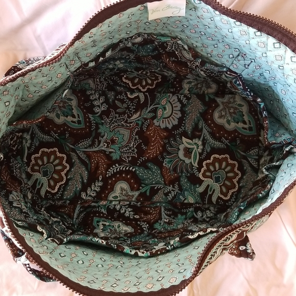 Large Vera Bradley zip tote in blue and aqua mixed pattern Java Blue. - Picture 3 of 6